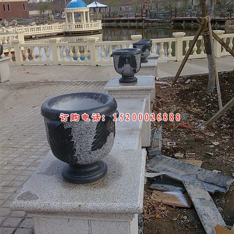 仿古花盆石雕，小区石花盆雕塑
