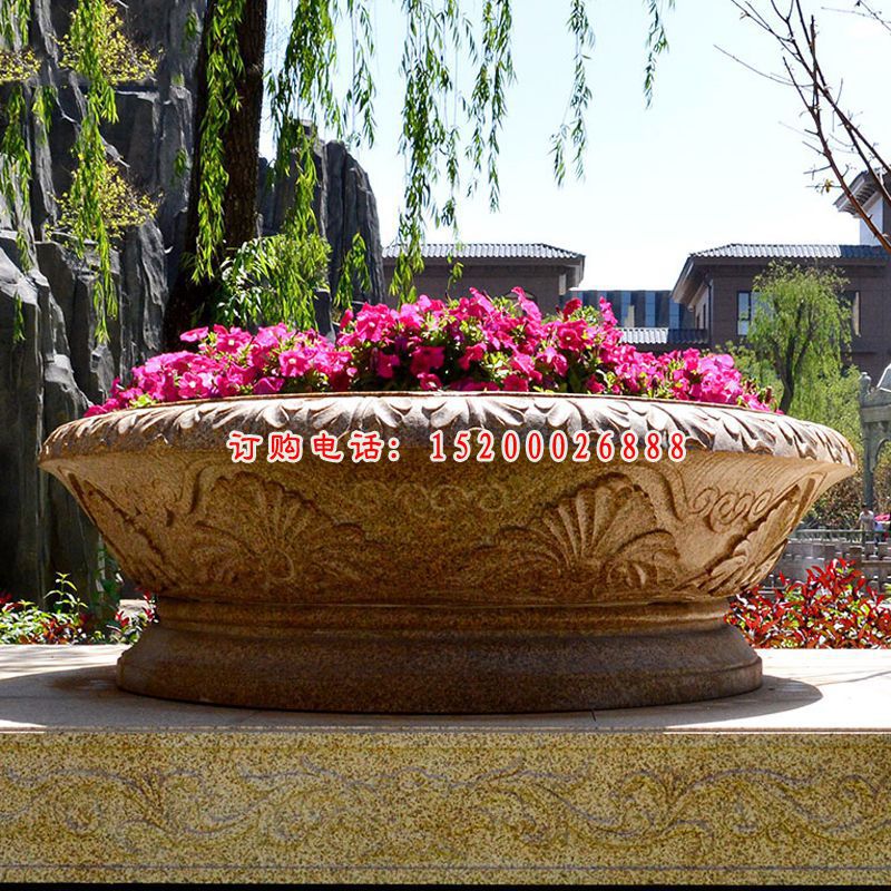 大型石雕花盆，公园景观石雕