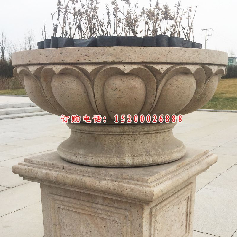公园石雕花盆，大理石花钵