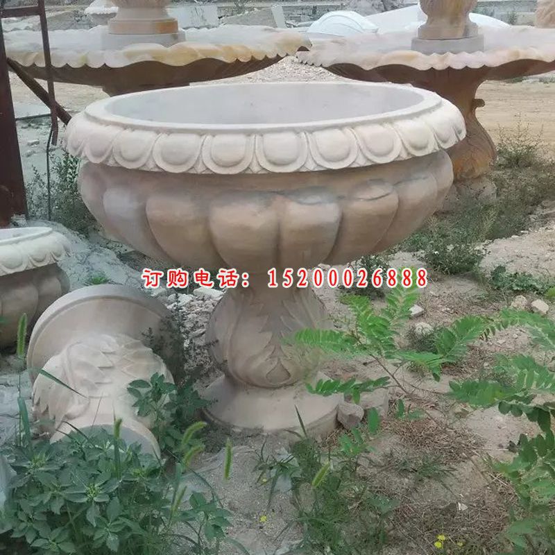 花盆石雕，晚霞红花盆雕塑 (1)