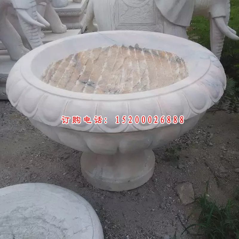 花盆石雕，晚霞红花盆雕塑 (2)