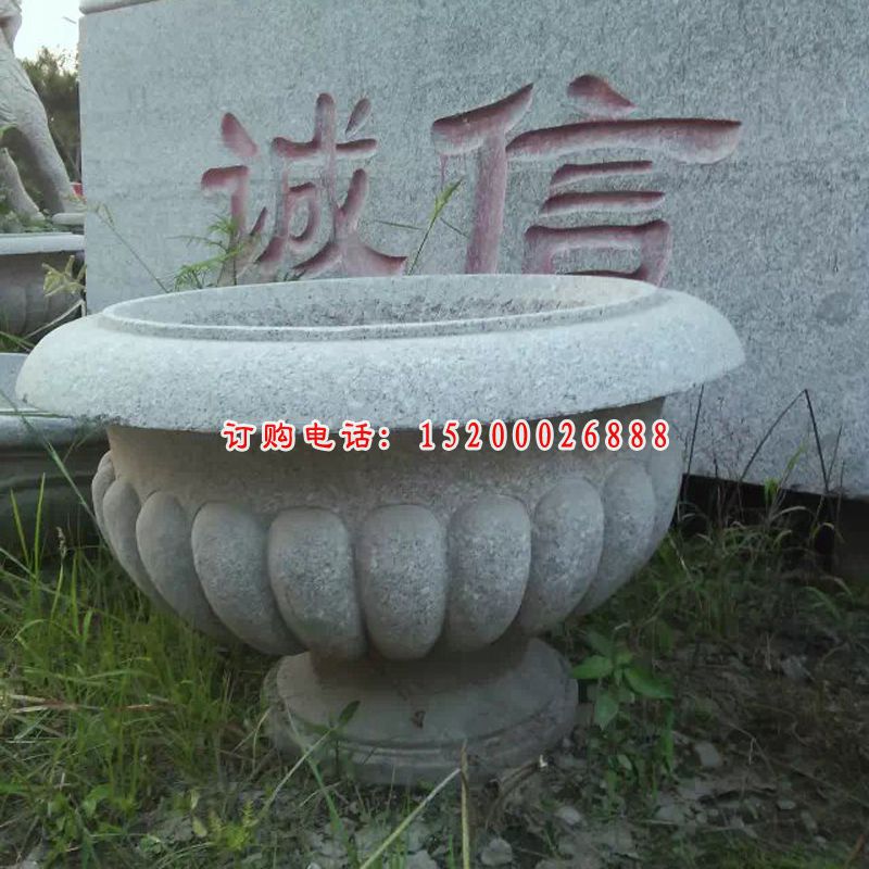 石雕花盆，广场花钵石雕 (2)