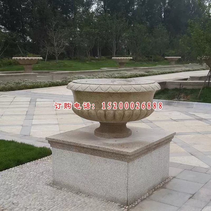 石雕花盆，公园景观雕塑 (14)