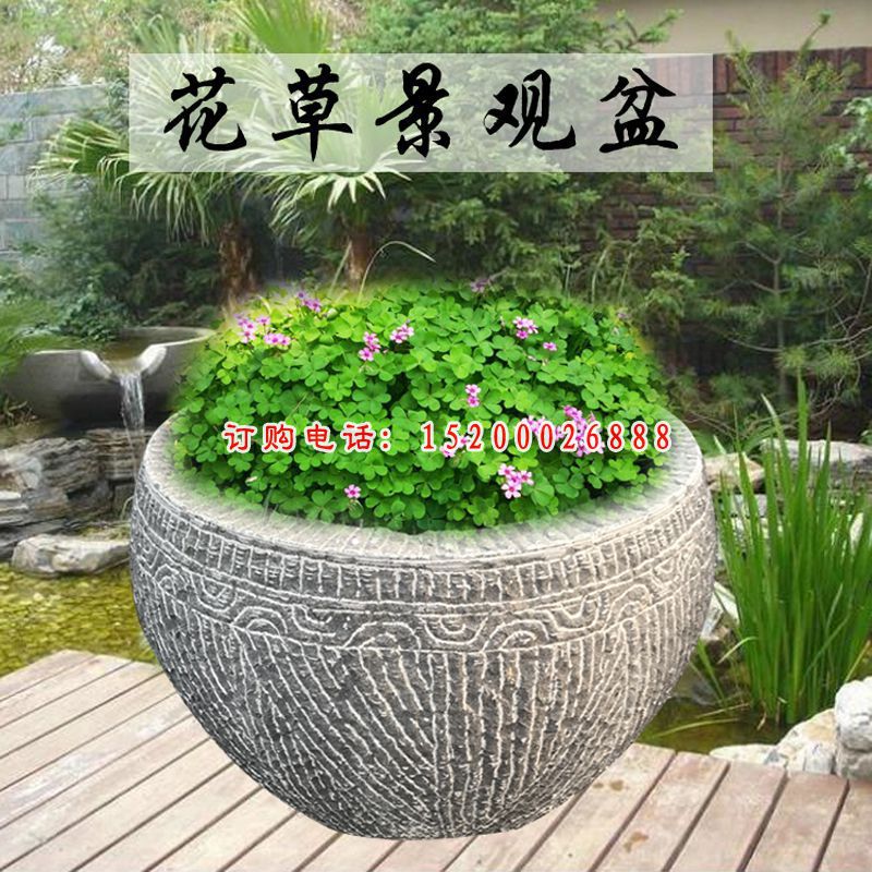 青石仿古花盆  石雕小区景观雕塑 (4)