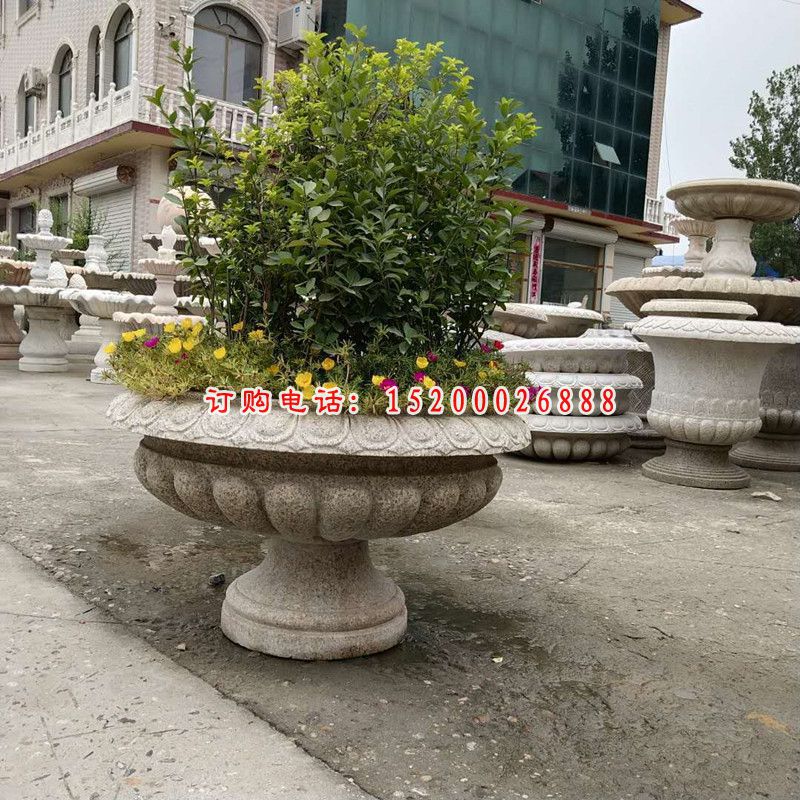 青石花钵  石雕公园景观雕塑
