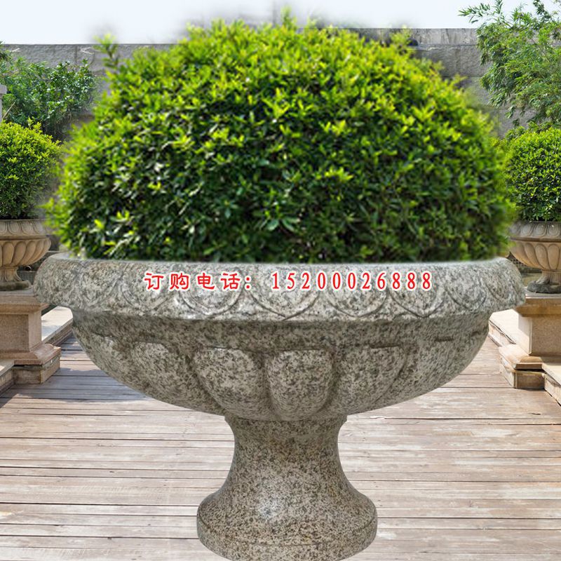 青石花盆  石雕小区景观雕塑 (1)