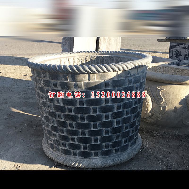 青石花盆  石雕小区景观雕塑
