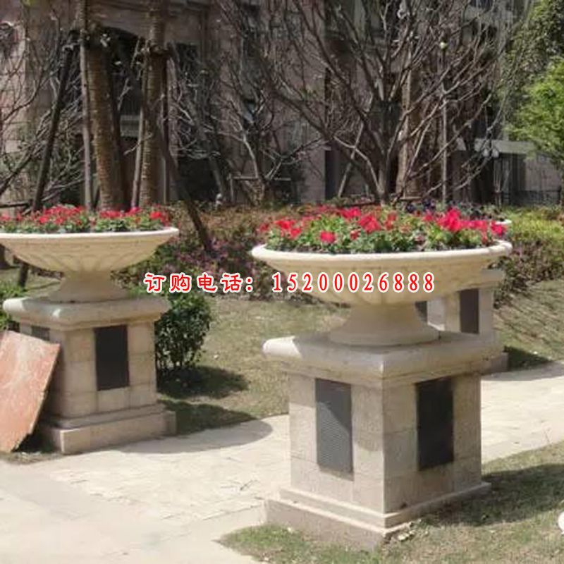 石雕花盆，大理石花盆雕塑 (1)