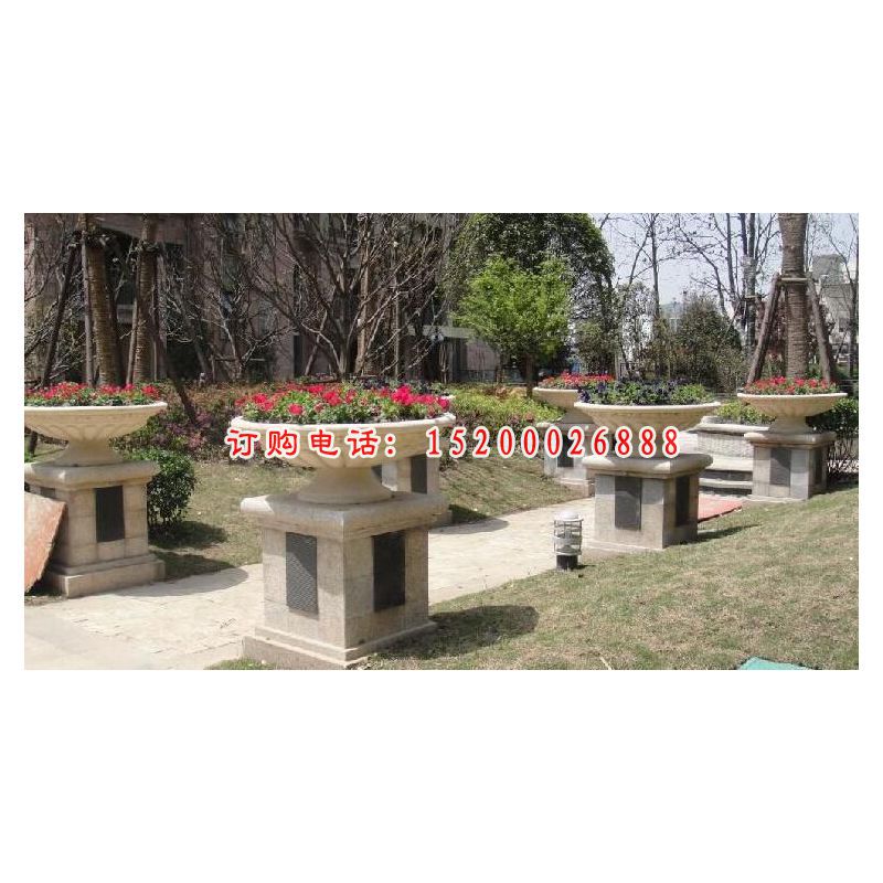 石雕花盆，公园景观雕塑 (15)