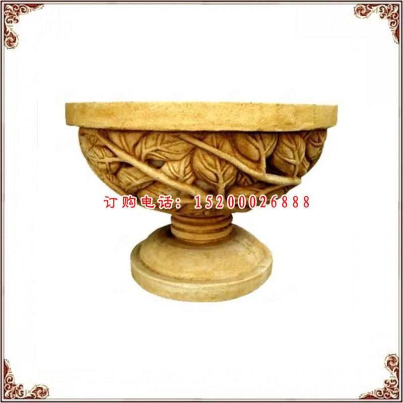 石雕树叶花盆   公园景观摆件