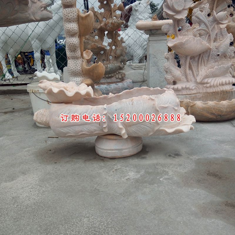 白菜造型水盆，晚霞红景观石雕