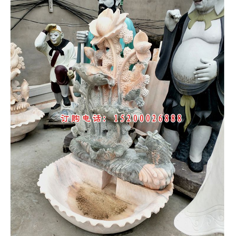 大理石莲花水池 石雕广场景观摆件 (1)
