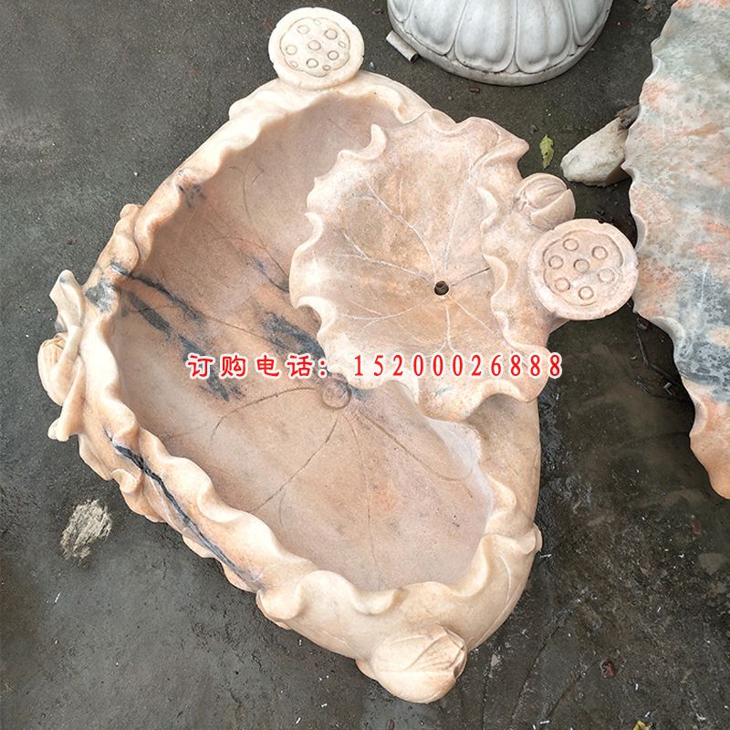 大理石莲藕水池  石雕别墅景观摆件 (1)