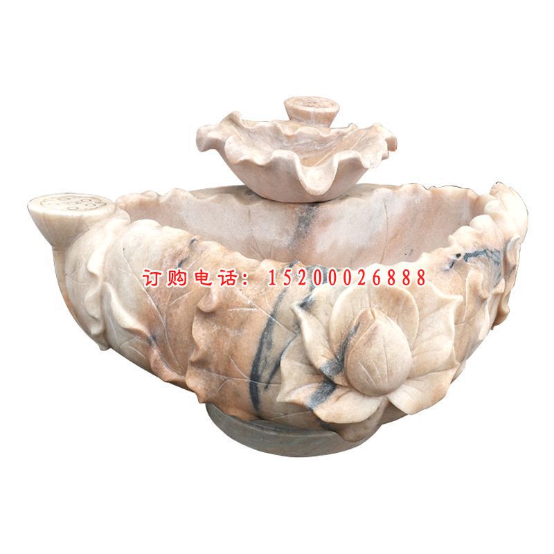 大理石莲藕水池  石雕别墅景观摆件 (3)