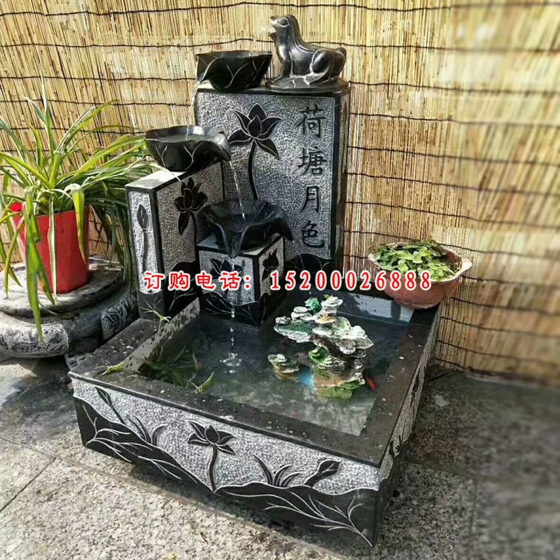 青石荷塘月色  石雕小区景观雕塑