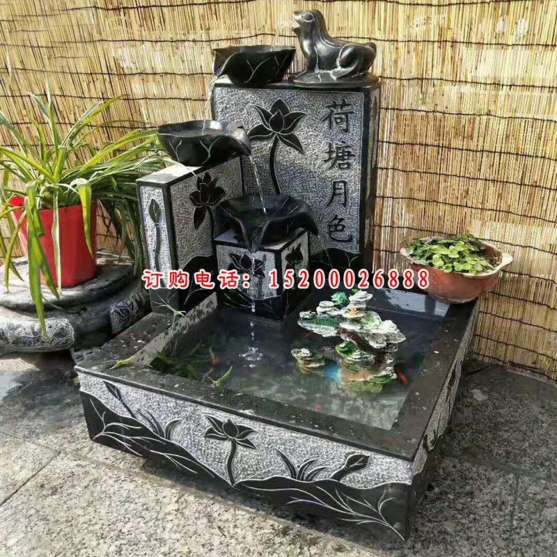 青石荷塘月色盆景，酒店景观石雕 (2)