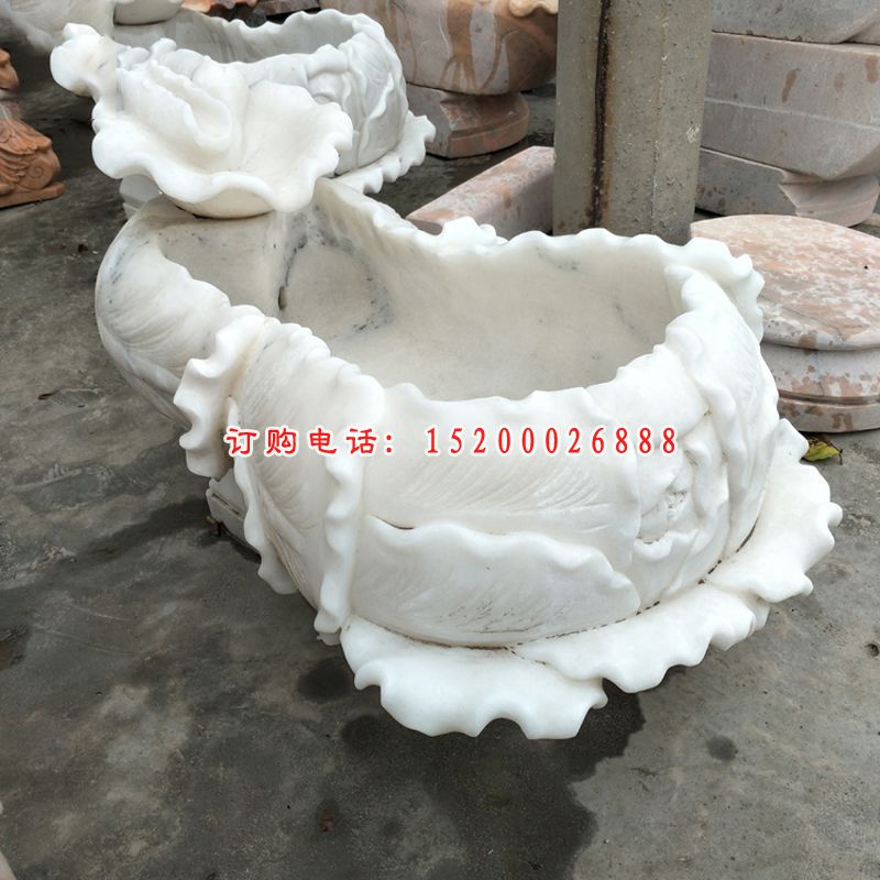 汉白玉莲花水缸   石雕小区景观摆件 (1)