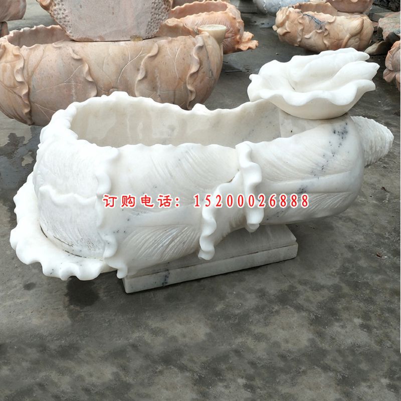 汉白玉莲花水缸   石雕小区景观摆件 (3)
