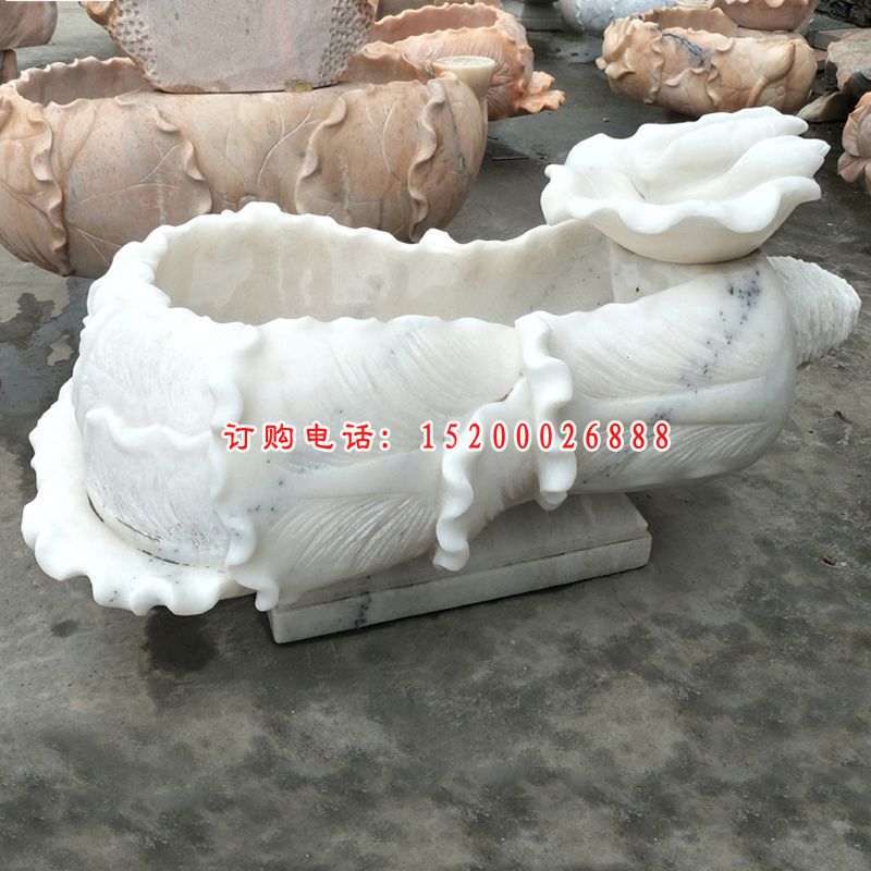汉白玉莲花水缸   石雕小区景观摆件 (2)