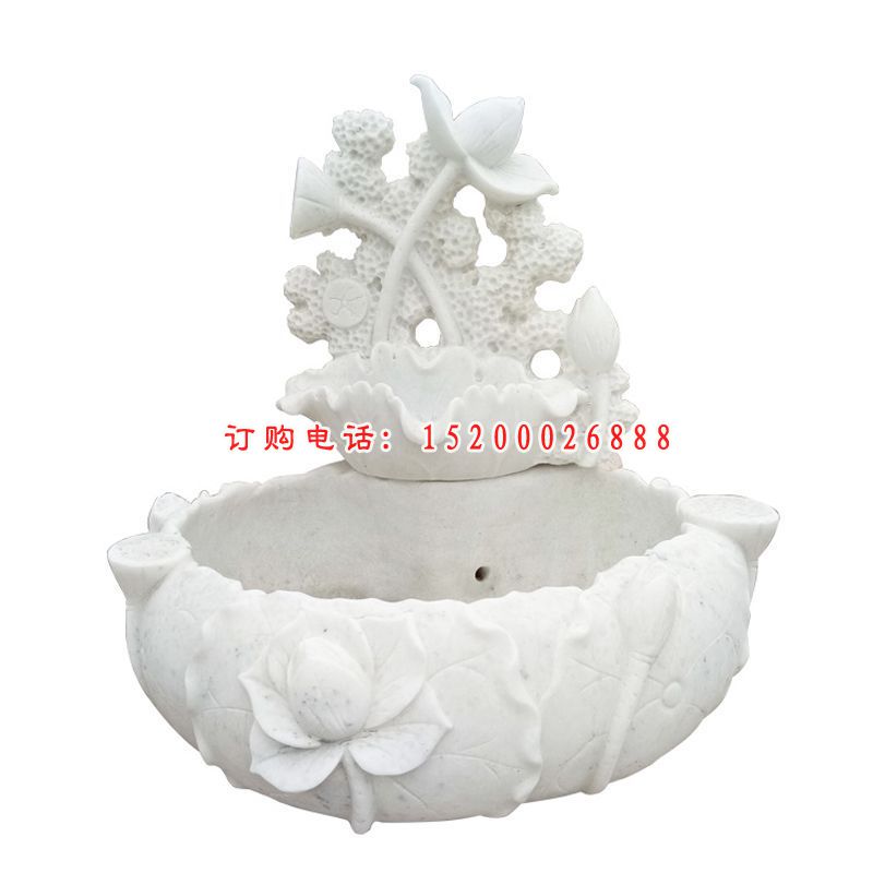 汉白玉莲花水盆  石雕小区景观摆件 (2)