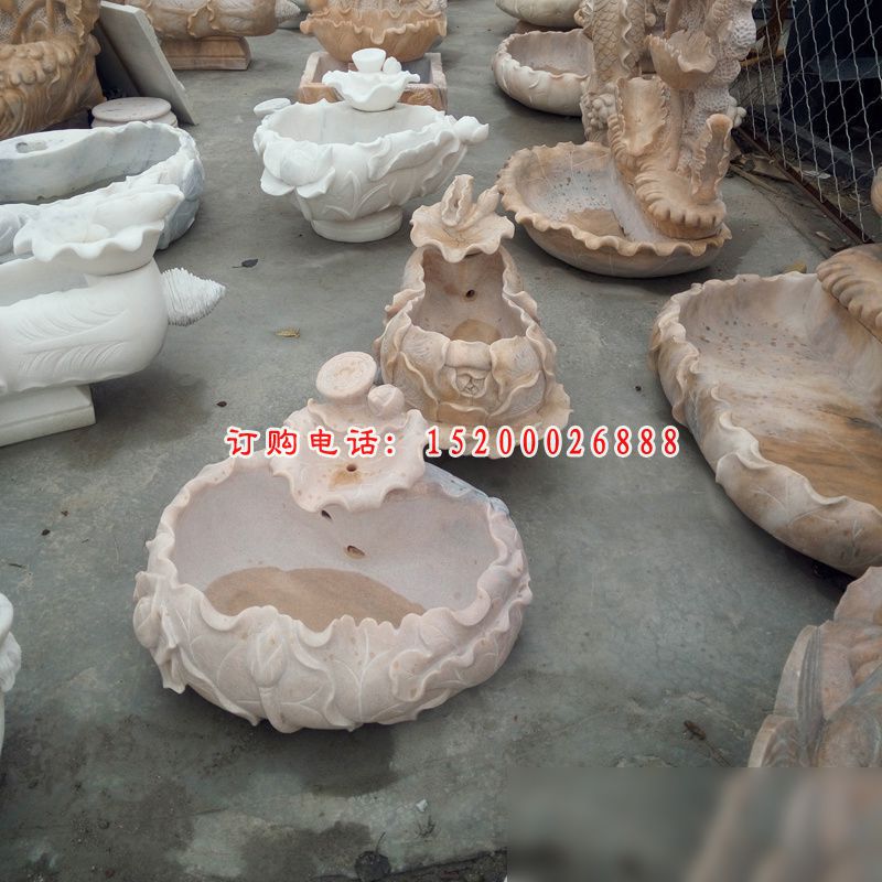 荷花水盆石雕，晚霞红景观石雕