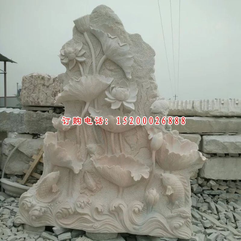 荷塘月色景观石雕，晚霞红雕塑