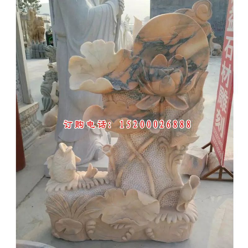 荷塘月色石雕，晚霞红景观石雕