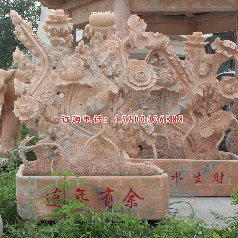 连年有余石雕，晚霞红连年有余雕塑