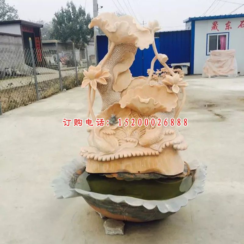 石雕荷花雕塑，晚霞红荷花雕塑