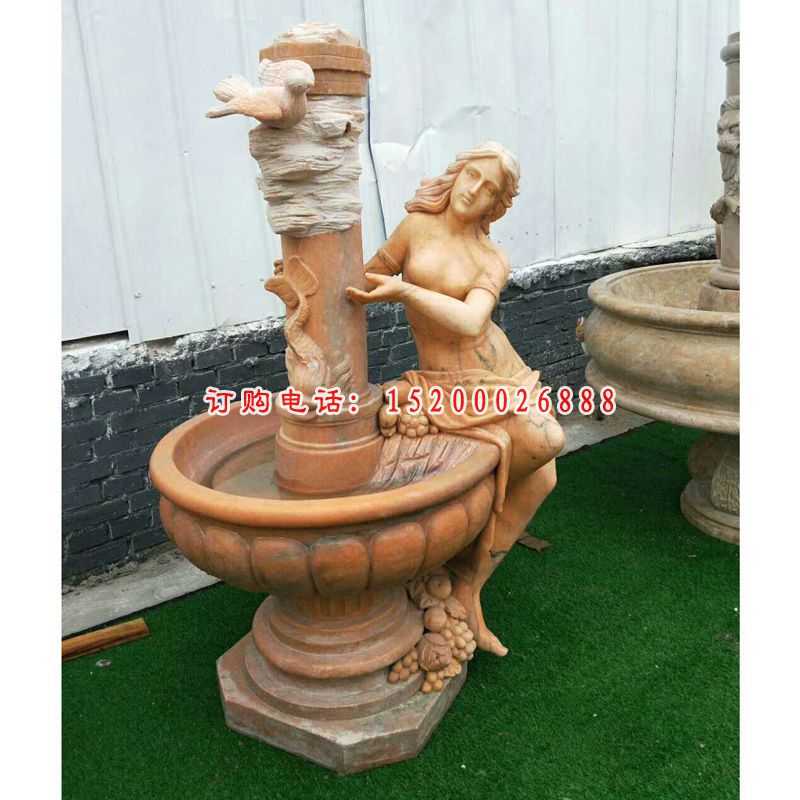 石雕花盆美女   晚霞红景观雕塑