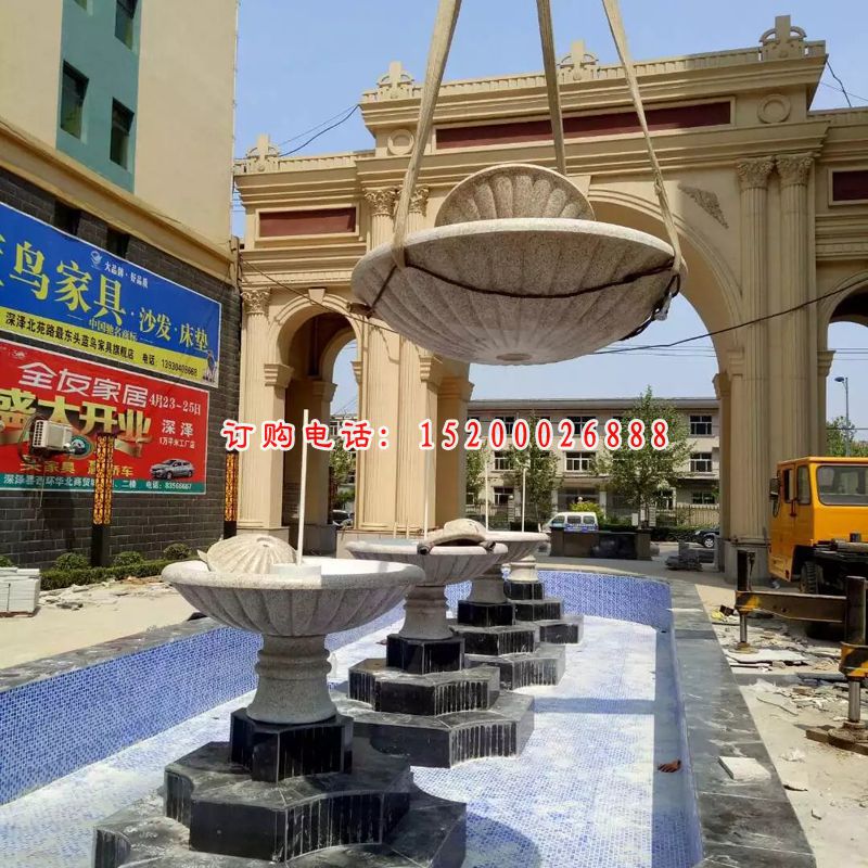 石头喷水盆，石雕跌水盆 (1)