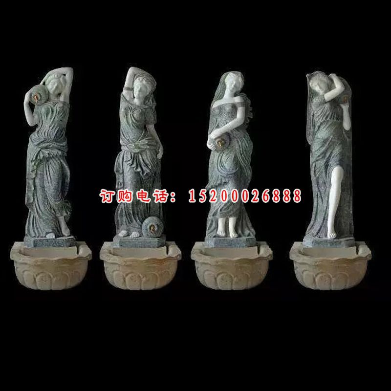 四季女神水盆石雕，汉白玉四级女神