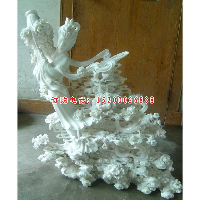 天女散花石雕，汉白玉天女散花雕塑