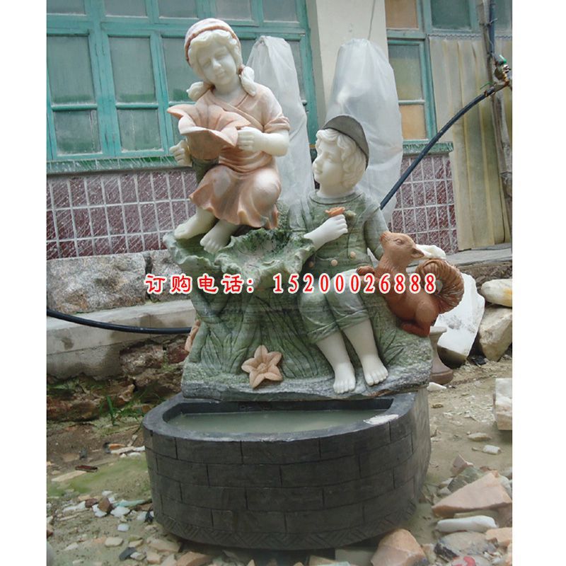 小男孩与女孩雕塑，公园景观石雕 (1)