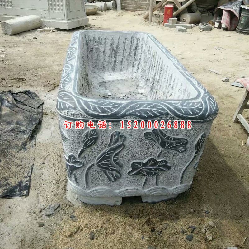 青石荷花水缸  石雕小区景观雕塑 (2)