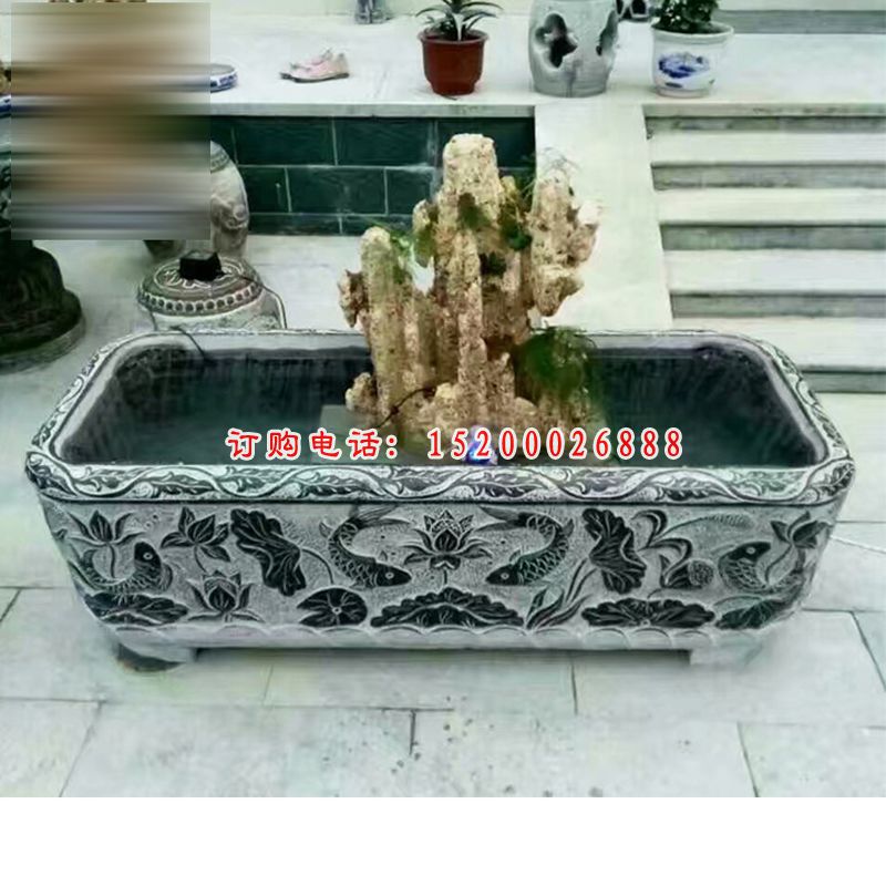 青石鲤鱼水缸  石雕小区景观雕塑 (3)