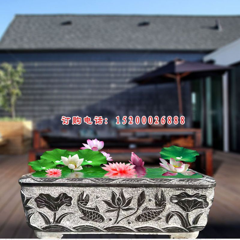 青石荷花水缸   石雕小区景观摆件 (1)