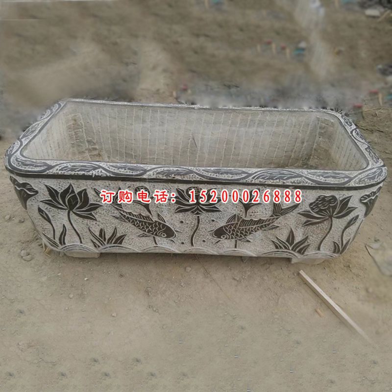 仿古公园荷花水缸,园林景观石雕 (2)