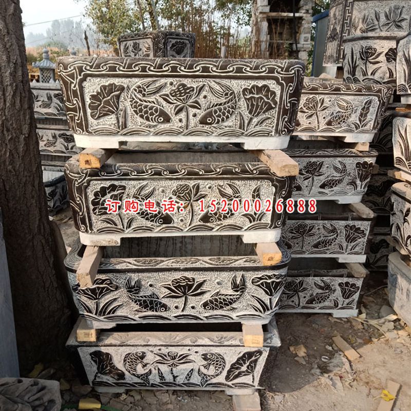 大理石青石花型水缸  石雕庭院景观摆件 (6)