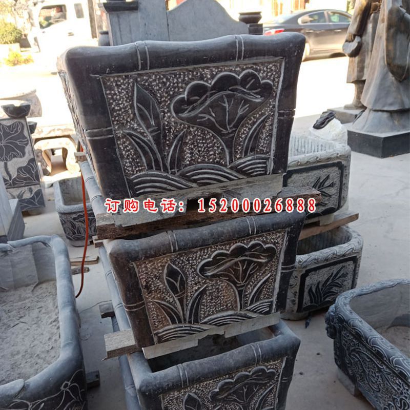 大理石青石花型水缸  石雕庭院景观摆件 (10)