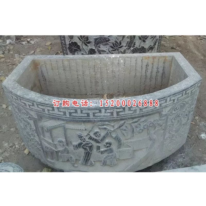 方形石水缸，仿古水盆 (3)
