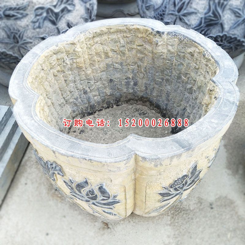 仿古石雕水缸，青石水盆 (1)
