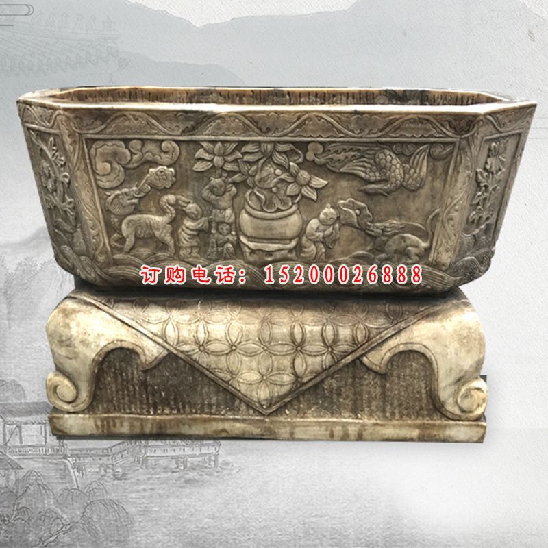 仿古水缸，石雕水缸