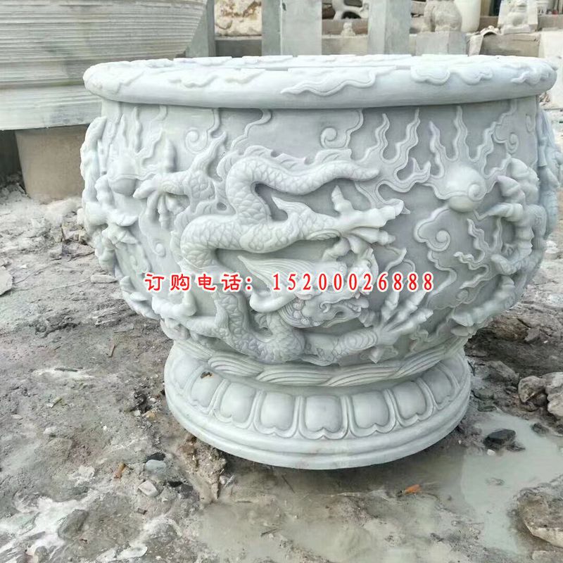 大理石雕刻水缸  石雕别墅景观雕塑
