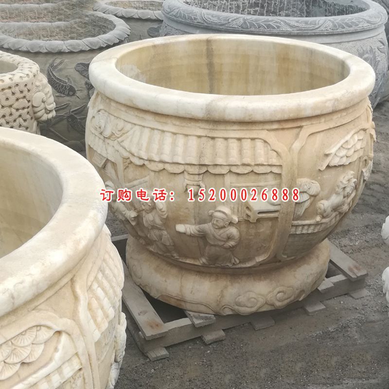 大理石儿童水缸   石雕庭院景观摆件 (2)