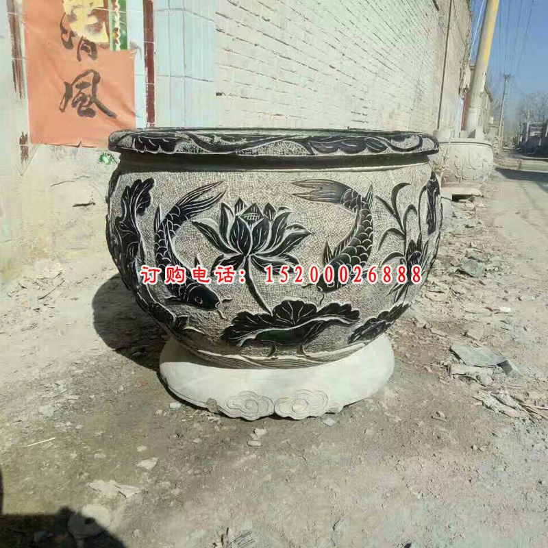大理石荷花水缸   石雕小区景观摆件