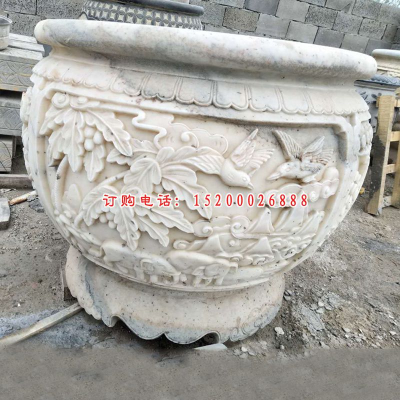 大理石荷花水缸  石雕小区景观雕塑 (4)