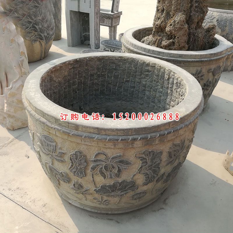 大理石荷花水缸  石雕小区景观雕塑 (2)