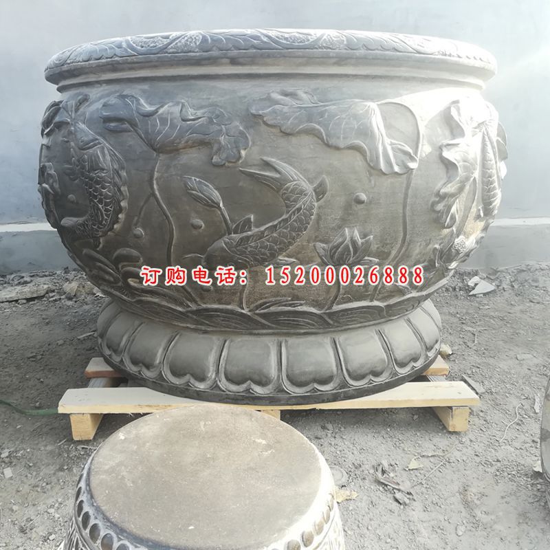 大理石荷花水缸  石雕小区景观雕塑 (6)