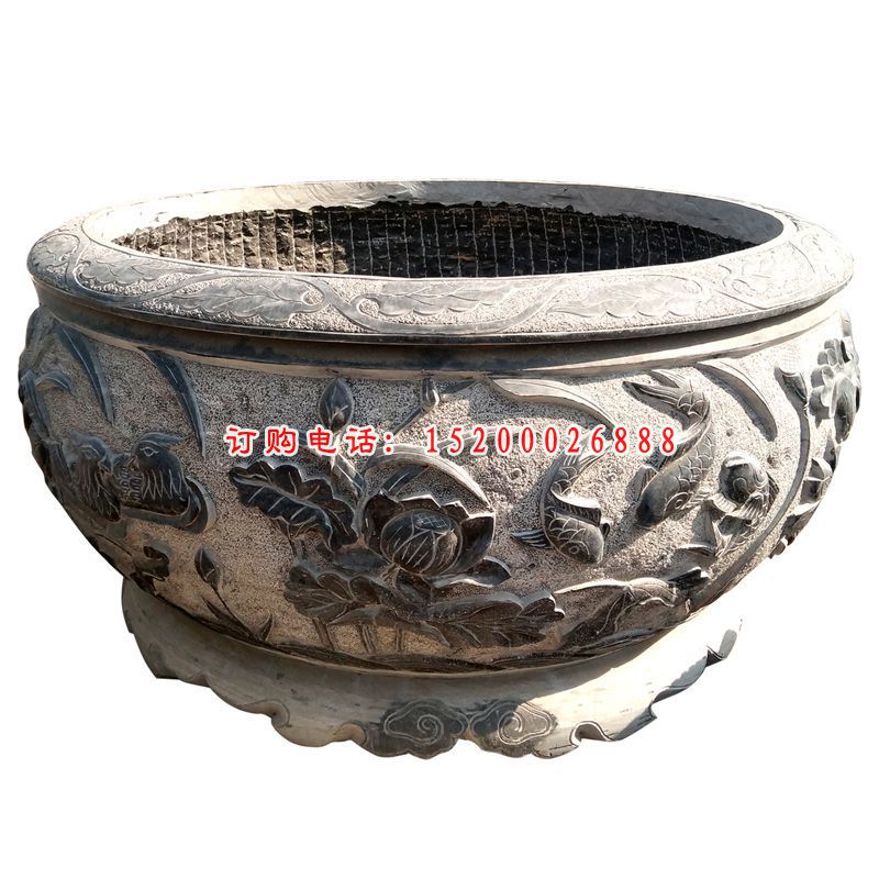 大理石荷花水缸  石雕小区景观雕塑 (10)